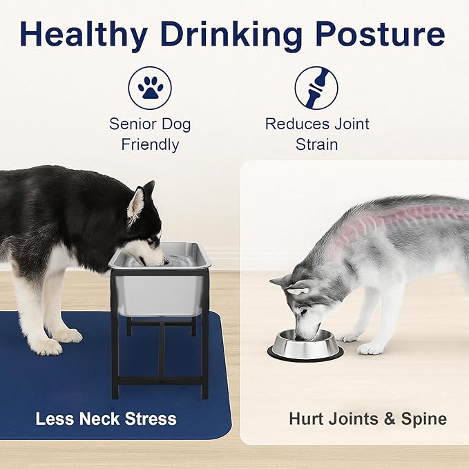 2.5 Gallon Elevated Dog Water Bowl for Large Breeds, 14.2" Tall Raised Stainless Steel Large Dog Water Bowl with Full Metal Stand for Relief Joint Pressure, Tip-Proof, Easy to Clean, Indoor & Outdoor