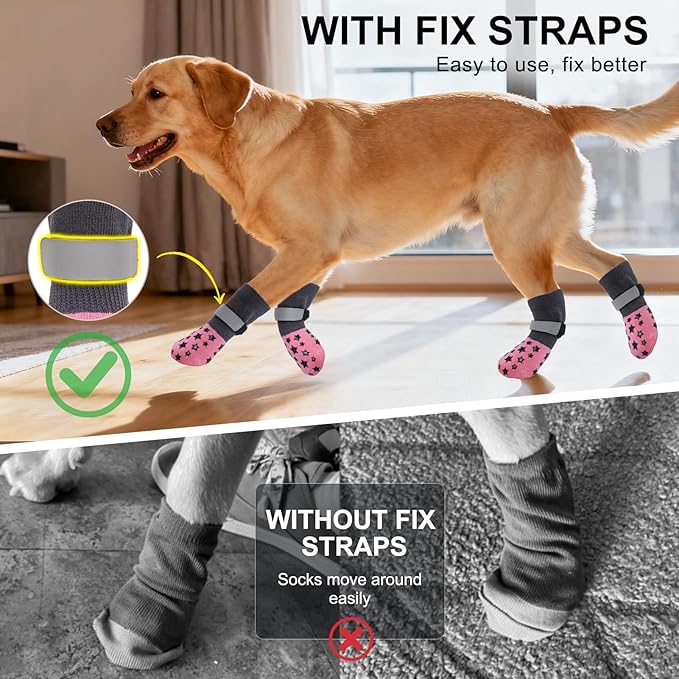 BEAUTYZOO Anti Slip Dog Socks to Prevent Licking Paws, Dog Shoes for Cold Pavement, Grip Socks for Dogs on Hardwood Floors, Dog Booties Alternative, Reflective&Washable Paw Protection for Senior Dogs