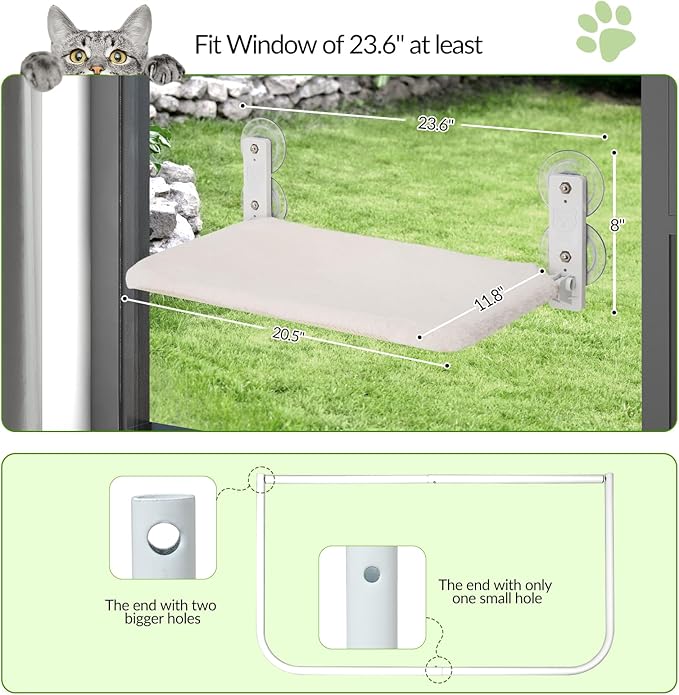 keny Cordless Cat Window Perch, Foldable Cat Window Hammock with 4 Suction Cups, Reversible Cover with Two Different Kinds of Fabrics, 40Lbs Load Capacity Sturdy Cat Window Bed for Cats Inside, White