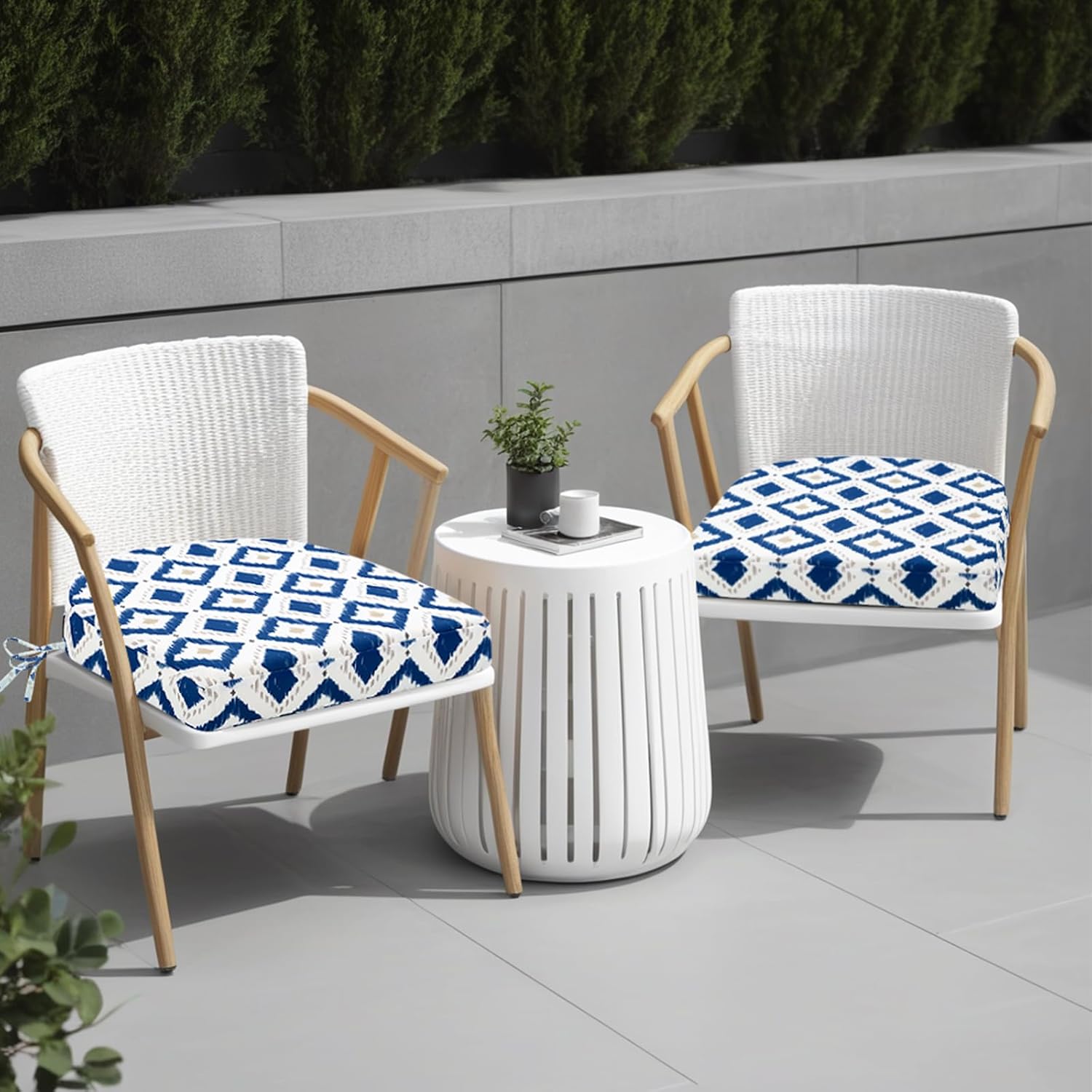 idee-home Outdoor Chair Cushions Set of 2, Thick 17" x 17" x 3" Outdoor Seat Cushions Patio Furniture Waterproof with Ties, Dining Pads