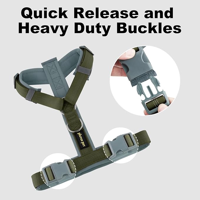 Plutus Pet No Pull Dog Harness, Adjustable Nylon Harness with Soft Padding, Reflective and Heavy Duty Dog Harness for Small, Medium, Large Dogs(Ranger Green, L)