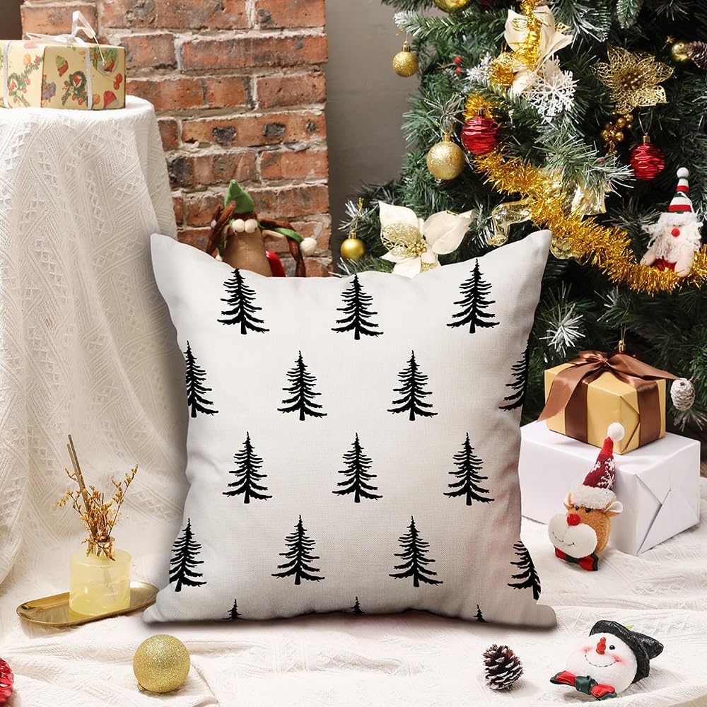 DFXSZ Christmas Pillow Covers 18x18 inch Set of 2 Christmas Tree Decorative White Throw Pillow Covers Winter Famliy Decoration for Home Couch TH-30A18
