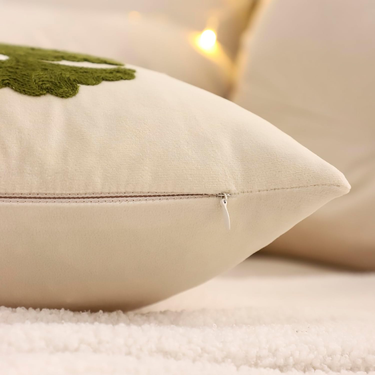 LUOYEHK Christmas Pillow Covers 18x18 Set of 2 Christmas Tree with Snowflakes Decorative Beige Pillow Cases Winter Holiday Velvet Embroidered Cushion Covers for Couch Sofa Bed