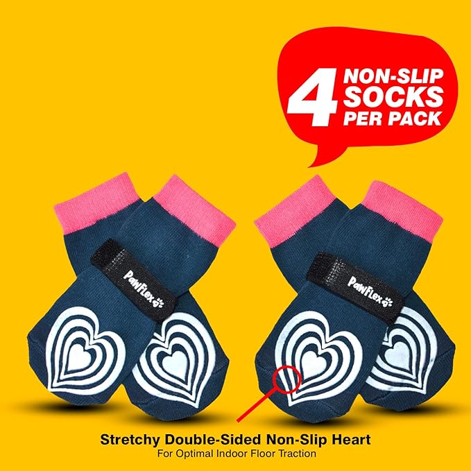 Medical Therapeutic Double Sided Non-Slip Cotton Dog Socks | PawFlex Comfy Pawz Silicone Grip on Inner Cuff No Twisting or Sliding Off | Senior & Disabled Dog Traction Control |Pet Paw Protection
