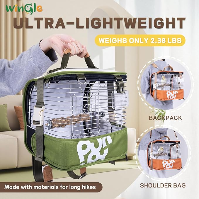 Bird Carrier Travel Cage 12in Small Bird Cage 4 in 1 Bird Backpack with Perch Parakeet Cage Durable Stainless Steel Frame Breathable & Portable, for Green Cheek, Cockatiel, Parrot