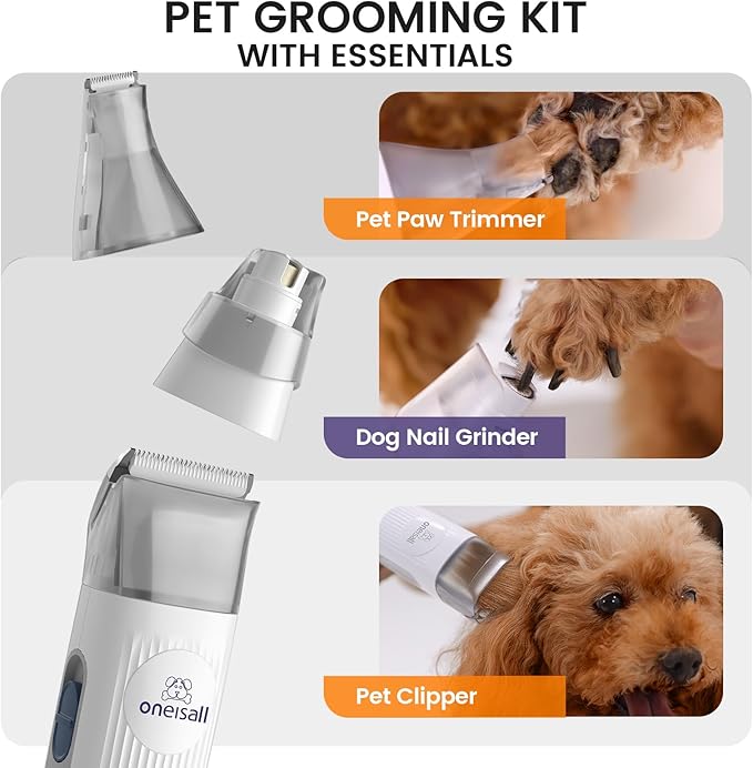 oneisall Dog Grooming Vacuum, Pet Grooming Vacuum with Clipper Nail Grinder, 1.5L Dust Cup Dog deshedding Vacuum Brush with 7 Pet Grooming Tools for Shedding Pet Hair, Home Cleaning
