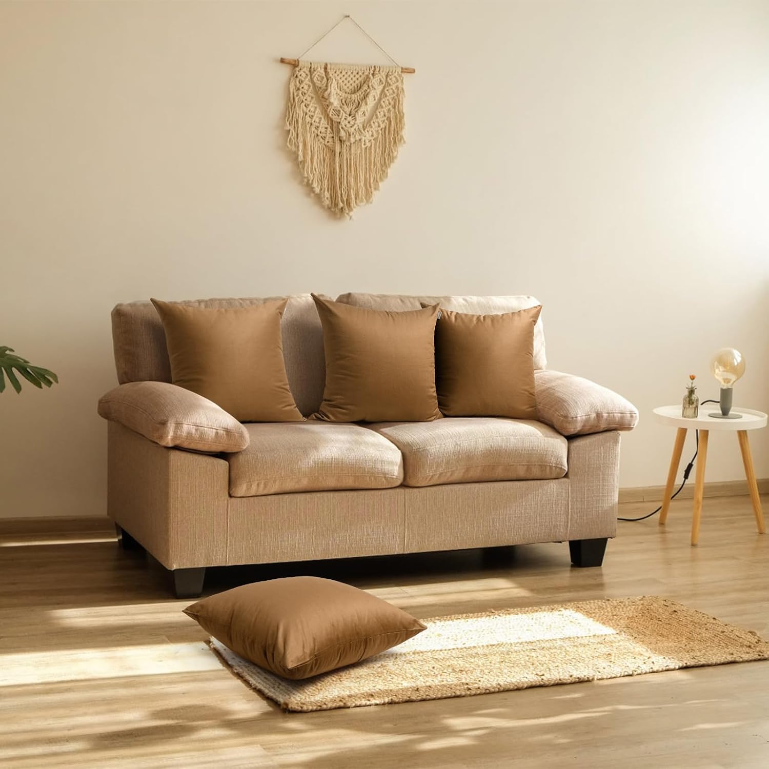 4-Pack 100% Cotton Comfortable Solid Decorative Throw Pillow Case,Thmyo Square Cushion Cover Pillowcase Sublimation Blank Pillow Covers DIY Throw Pillowcase for Sofa(16x16 inch/ 40x40cm,Light Coffee)