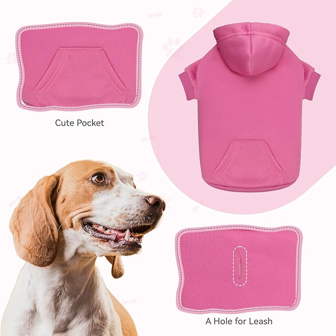 Dog Sweater & Hoodie - Solid Soft Brushed Fleece Dog Clothes with Pocket (Pink-XL)