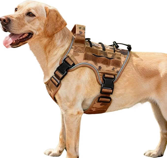 Heavy-Duty Tactical Dog Harness for Large Dogs, No Pull Adjustable Reflective Pet Vest with Molle System, K9 Military-Grade Control for Service Training, Outdoor & 10+ Breeds, Desert Camo, Medium