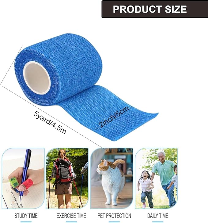 24 Pack Self Adhesive Bandage Wrap 2 Inch x 5 Yards Non-Woven Bandage,Vet Wrap Breathable Elastic Self-Adherent Tape for Stretch Athletic, Sports, Wrist, Ankle (Black)