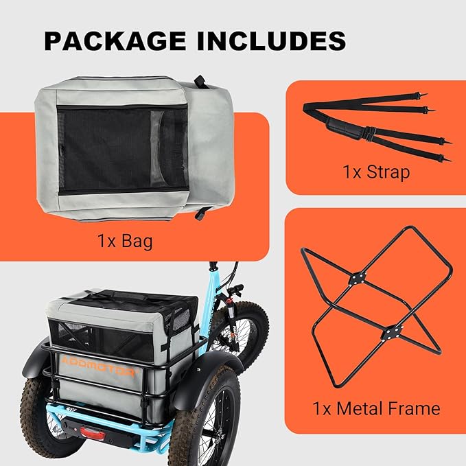 Addmotor Soft Sided Pet Carrier, Large Cat Carriers for Small Dogs Medium Large Cats up to 25 Lbs, Cat Carrier Soft for 2 Cat with Mental Frame for E-Trike Basket, Waterproof 600D, Gray