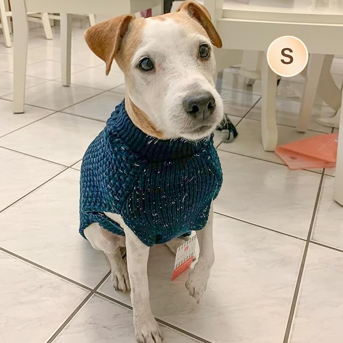 KYEESE Dog Sweater with Leash Hole for Small Dogs Male Warm Pullover with Reflective Thread Soft Knitwear Boy Dog Clothes Cozy Lightweight Thick Sweater Pet Indoor Outdoor Wear,Navy Blue,X-Small