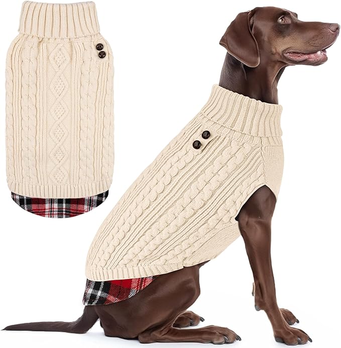 KYEESE Dog Sweater Warm Turtleneck Medium Dogs Sweater with Gingham Patchwork Comfy Pet Coat for Fall Winter Cold Weather Soft Pullover Dog Sweaters for Medium Dogs Girl