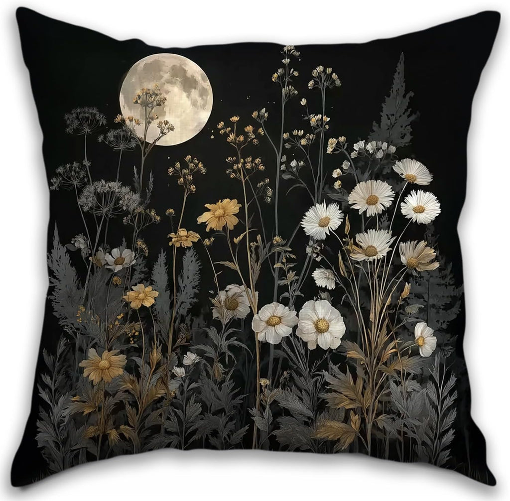 Bohemian Pillow Covers | Vintage Floral & Carpet Design | Double Sided Blue White Decorative Pillowcases for Couch, Bed | Indoor Outdoor Boho Home Decor (Moon, 18x18inches)