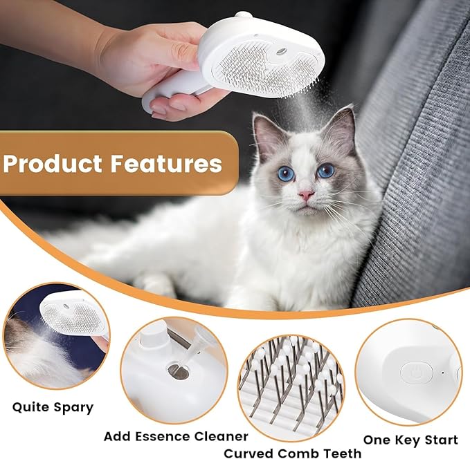 Cat Steam Brush 3 in 1 Pet Hair Grooming Brush with Steam and Release Button for Indoor Cats Pets Dogs Hair Removal Shedding
