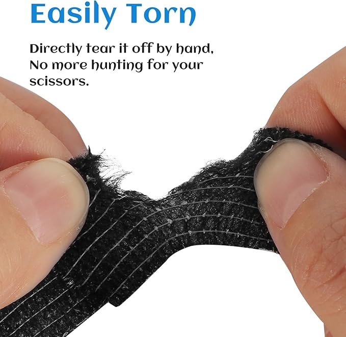 24 Rolls Elastic Self Adhesive Bandage Wrap 1 Inch, Breathable Non Woven Cohesive Bandage, Vet Wrap for Dogs, Ankle Sprains Swelling Medical First Aid Tape, Sports Athletic Tape Color Black