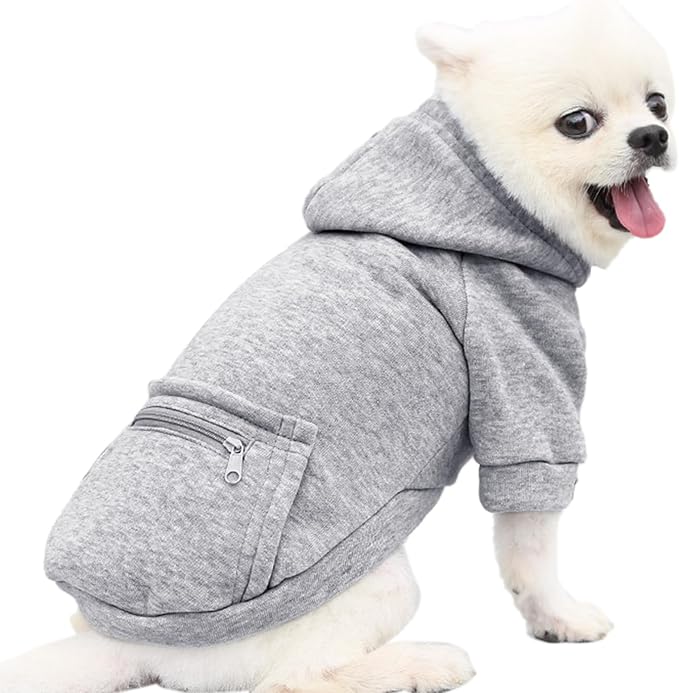Jecikelon Pet Dog Cold Weather Coat with Pocket Winter Dog Hoodie Warm Puppy Clothes for Small Dogs Chihuahua Clothing (Medium, Y02-Grey)