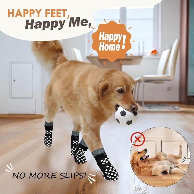 Non Slip Dog Socks to Prevent Licking Paws Grippy Socks for Senior Dog on Hardwood Floors Anti Slip Dog Socks for Hot Pavement Double Side Paw Protector Prevent Scratching Black S