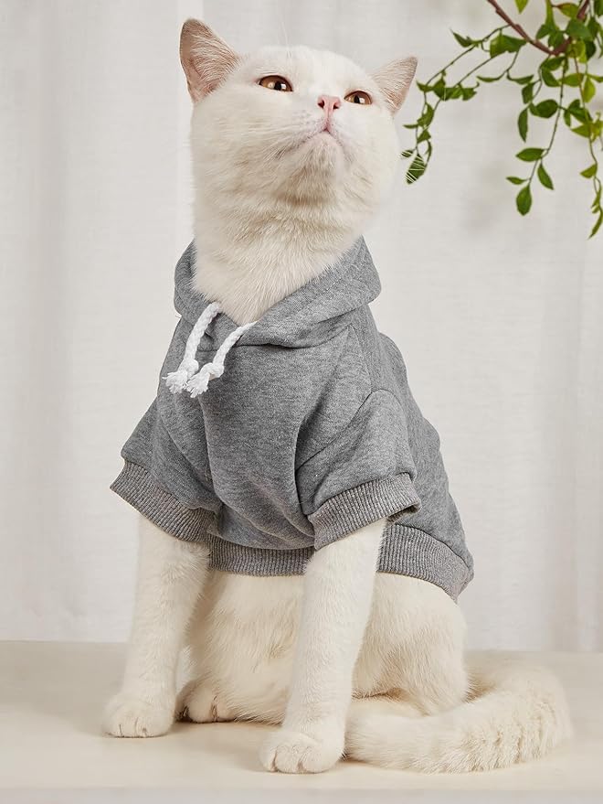 QWINEE Basic Dog Hoodie Sweatshirt Puppy Sweater Warm Cat Costumes Pet Clothes for Chihuahua Puppy Kitten Small Medium Dogs Grey and Cadet Blue X-Small