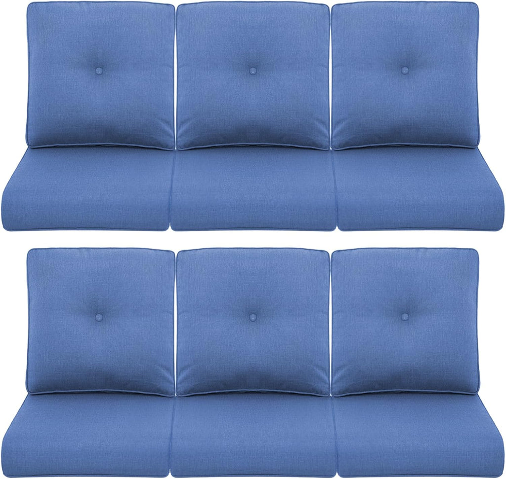 Patio Chair Cushions 6 Packs - Outside High Back Water-Resistant Cushion 22x24 with Zipper Cover for Outdoor Glider Rocking Chairs Loveseat 3-Seater Couch Sofa – Blue/Buckle