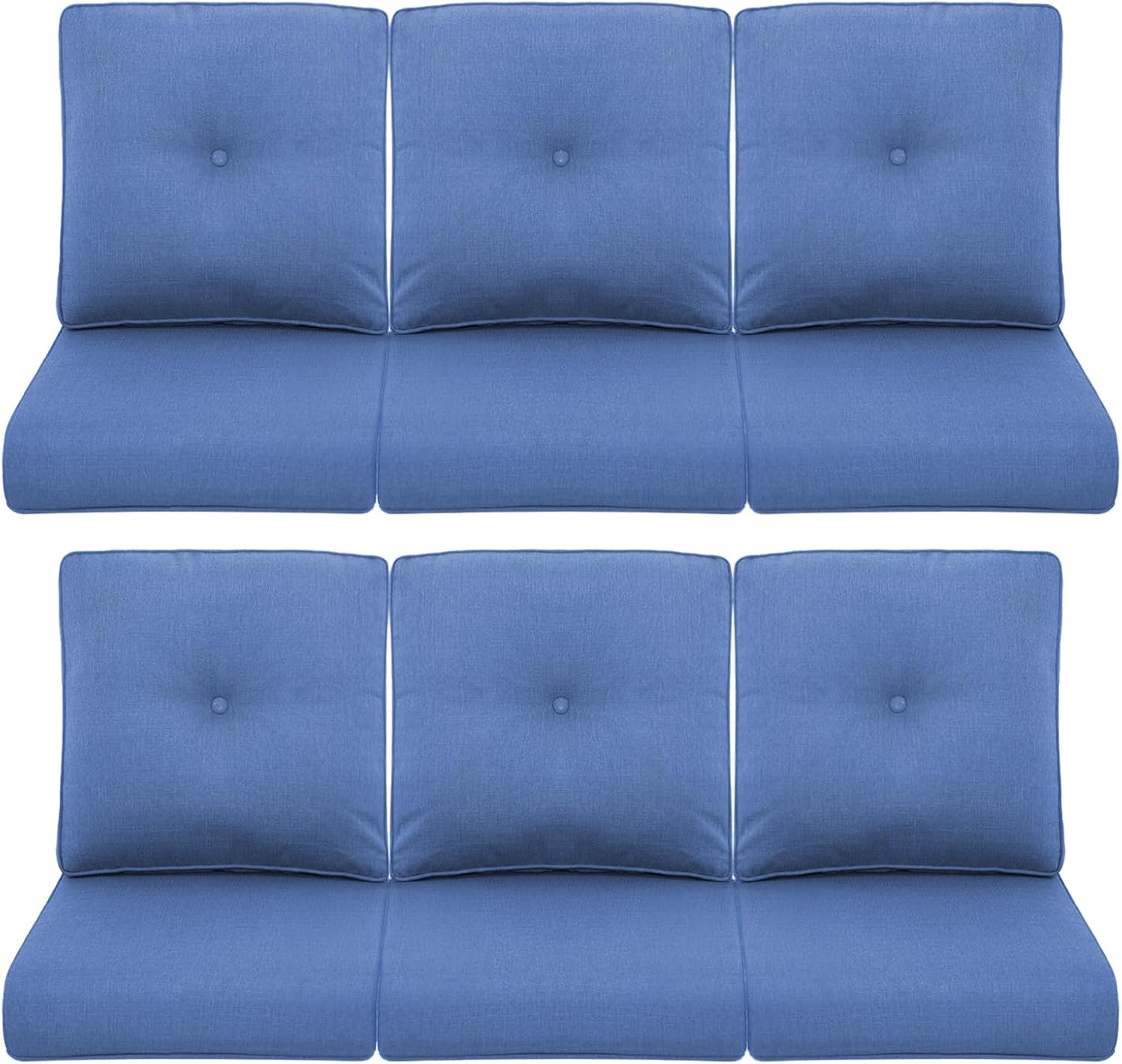 Patio Chair Cushions 6 Packs - Outside High Back Water-Resistant Cushion 22x24 with Zipper Cover for Outdoor Glider Rocking Chairs Loveseat 3-Seater Couch Sofa – Blue/Buckle