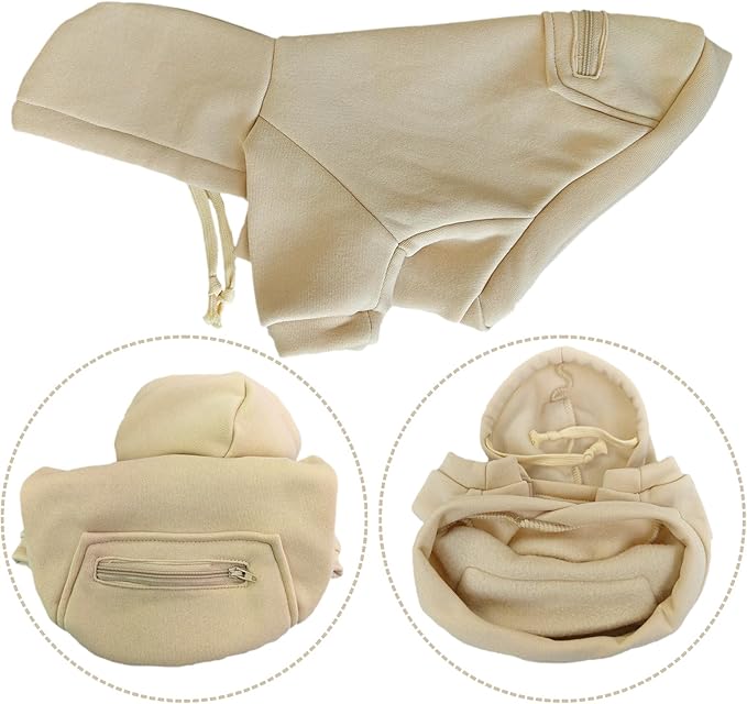 Jecikelon Pet Dog Cold Weather Coat with Pocket Winter Dog Hoodie Warm Puppy Clothes for Small Dogs Chihuahua Clothing (Beige, X-Small)