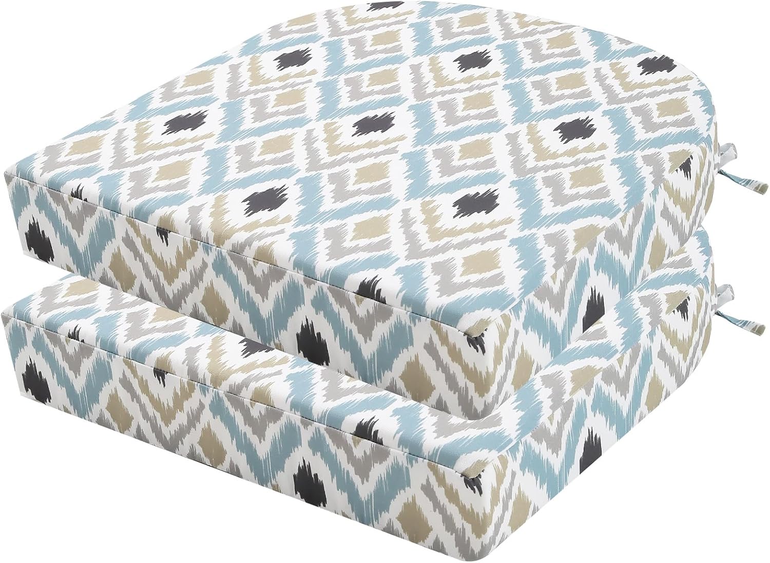 idee-home Outdoor Chair Cushions Set of 2, Thick 17" x 17" x 3" Outdoor Seat Cushions Patio Furniture Waterproof with Ties, Dining Pads