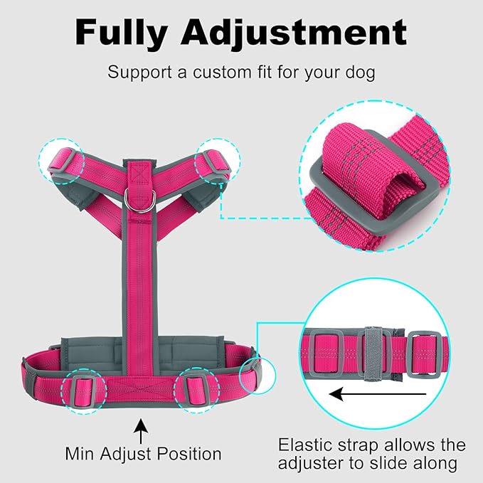 Plutus Pet No Pull Dog Harness, Adjustable Nylon Harness with Soft Padding, Reflective and Heavy Duty Dog Harness for Small, Medium, Large Dogs(Hot Pink, M)