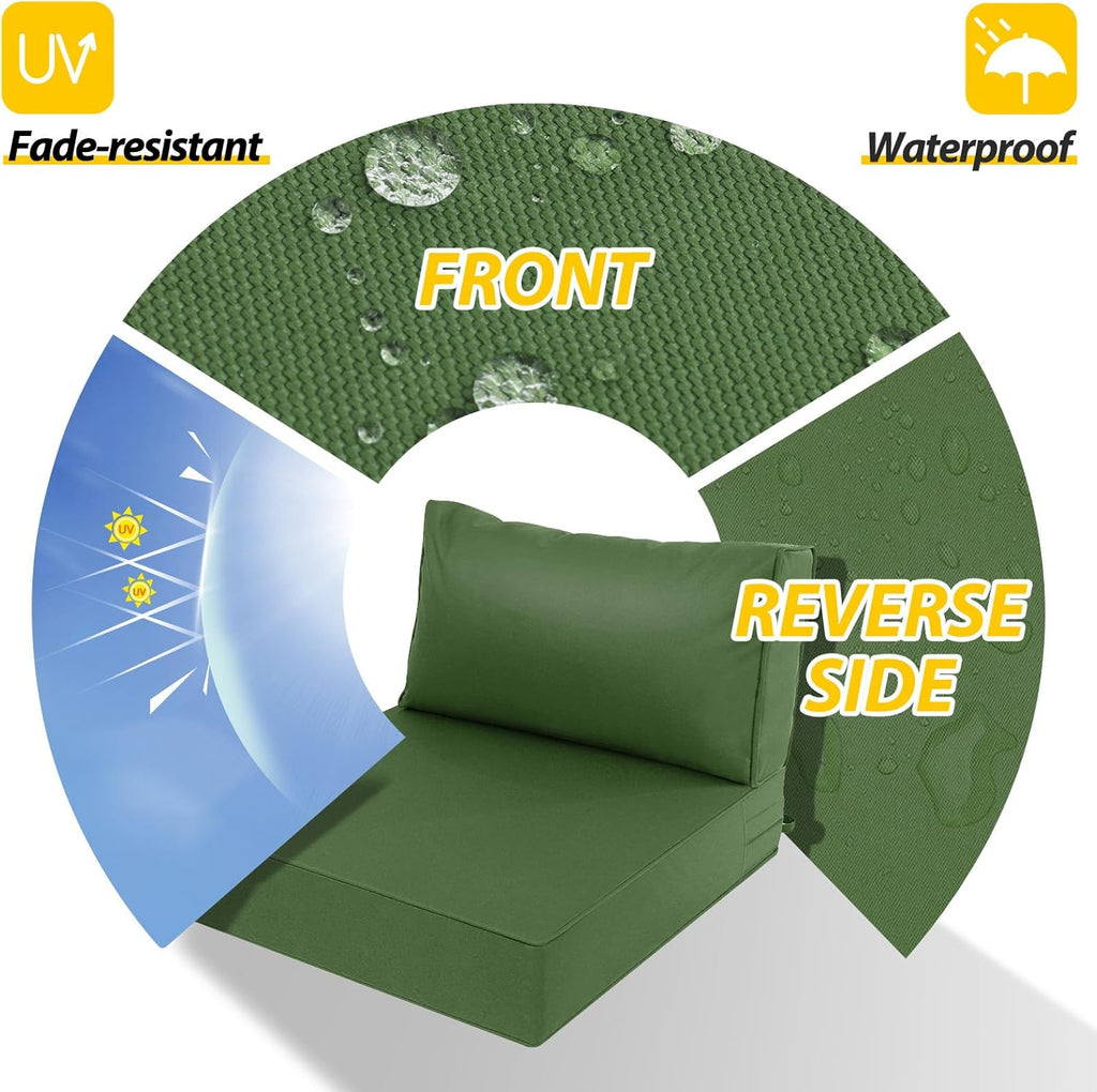 AAAAAcessories Outdoor Deep Seat Cushions, Waterproof, Fade-Resistant Patio Furniture Replacement Cushions, 24" x 24" x 5" + 24" x 13.5", Dark Moss Green