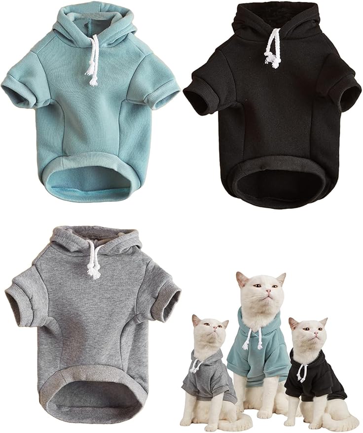 QWINEE Basic Dog Hoodie Sweatshirt Puppy Sweater Warm Cat Costumes Pet Clothes for Chihuahua Puppy Kitten Small Medium Dogs Black Green and Grey Large