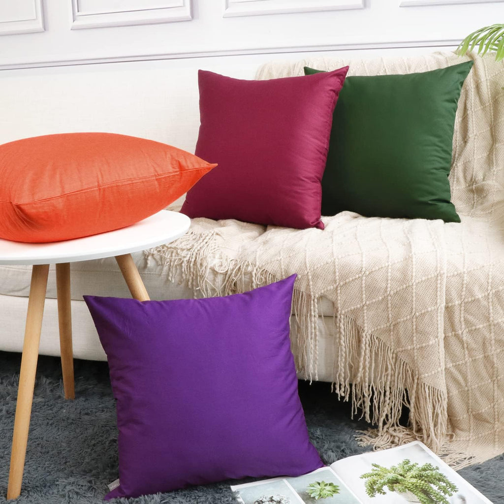 4-Pack 100% Cotton Comfortable Solid Decorative Throw Pillow Case Square Cushion Cover Pillowcase Sublimation Blank Pillow Covers(Cover Only,No Insert)(20x20inch/50x50cm, Wine red)