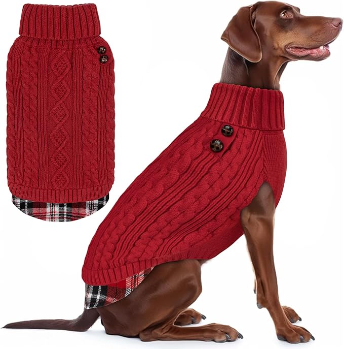 KYEESE Dog Sweater Soft Dog Christmas Sweater Pullover Dogs Sweaters for Medium Dogs Girl Warm Turtleneck for Fall Winter Cold Weather Medium Dogs Clothes with Gingham Patchwork Comfy Pet Coat