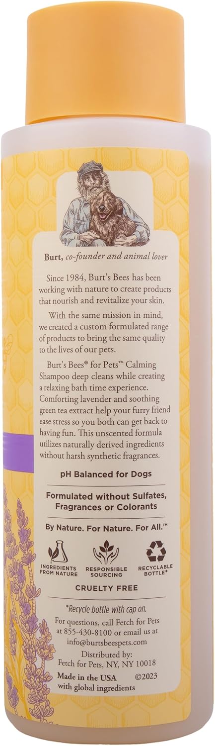 Burt's Bees for Pets Calming Dog Shampoo with Lavender and Green Tea, 95% Natural Origin Formulas, Soothing Canine Cleanser - Gentle Wash, 16 oz