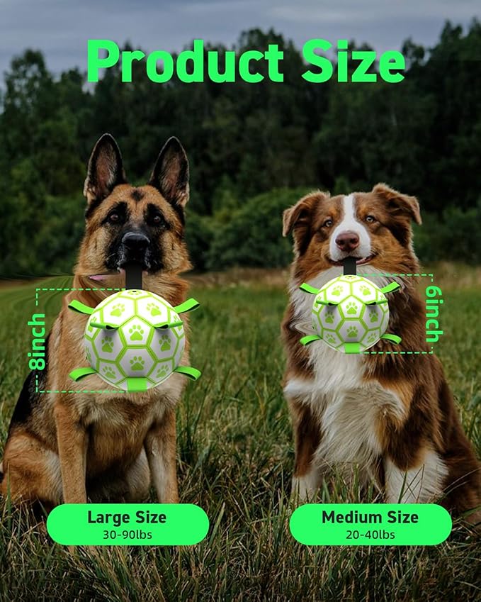 QDAN Premium Glow in The Dark Dog Toys, Dog Ball with Straps, Soccer Ball for Dogs, Outdoor Dog Toys, Pet Birthday Toys, Puppy Essentials for Small to Medium (6Inch)