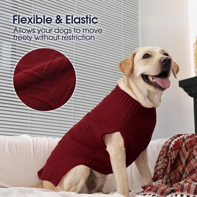 IECOii Dog Sweater - Warm Sleeveless Pullover for Large Dogs, Winter Coats for French Bulldog, DarkRed