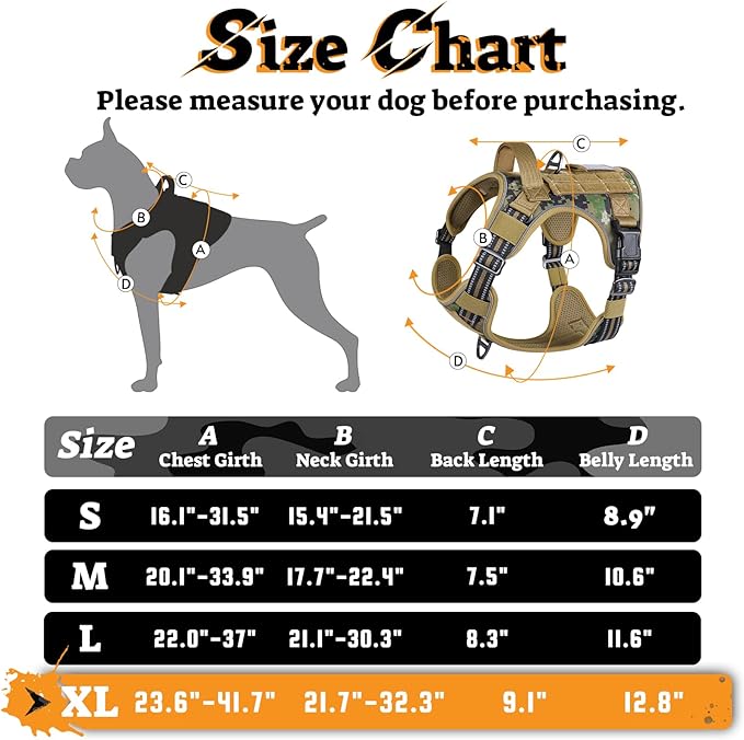 rabbitgoo Dog Harness for Large Dogs No Pull, Tactical Service Pet Vest with Molle and Control Handle, Adjustable and Reflective Military Harness for Easy Walking and Training, Brown camo, XL