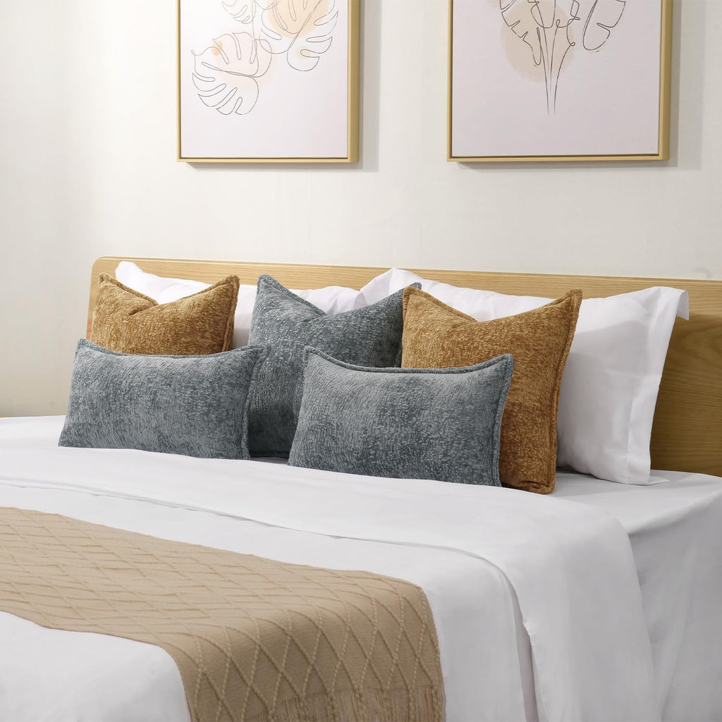 Pack of 2 Dusty Blue Decorative Throw Pillow Covers 18x18 Cozy Soft Chenille Boho Accent Vintage Farmhouse Square Couch Pillow Covers for Home Decor Bed Sofa Living Room