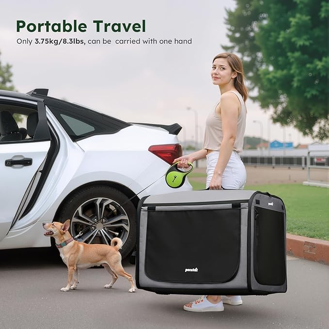 Large Dog Car Carrier Light Weight, 27×20.5×20.5ins Dog Carrier for Cars, Portable Dog Car Crate with Breathable Windows, Stable Pet Carrier for Both Indoor and Outdoor Use, Pet Travel Crate Gray