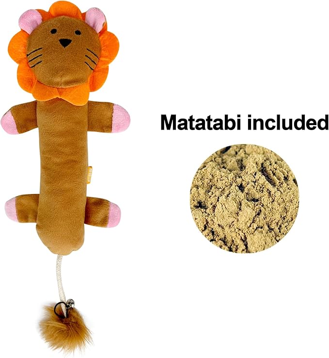 TTcat Catnip Silvervine Matatabi Pillow for Cats & Kittens,Crinkle Sound Toy,Cat Kicker Toy,Large Size Cat Soothing Plush Pillow (Lion).