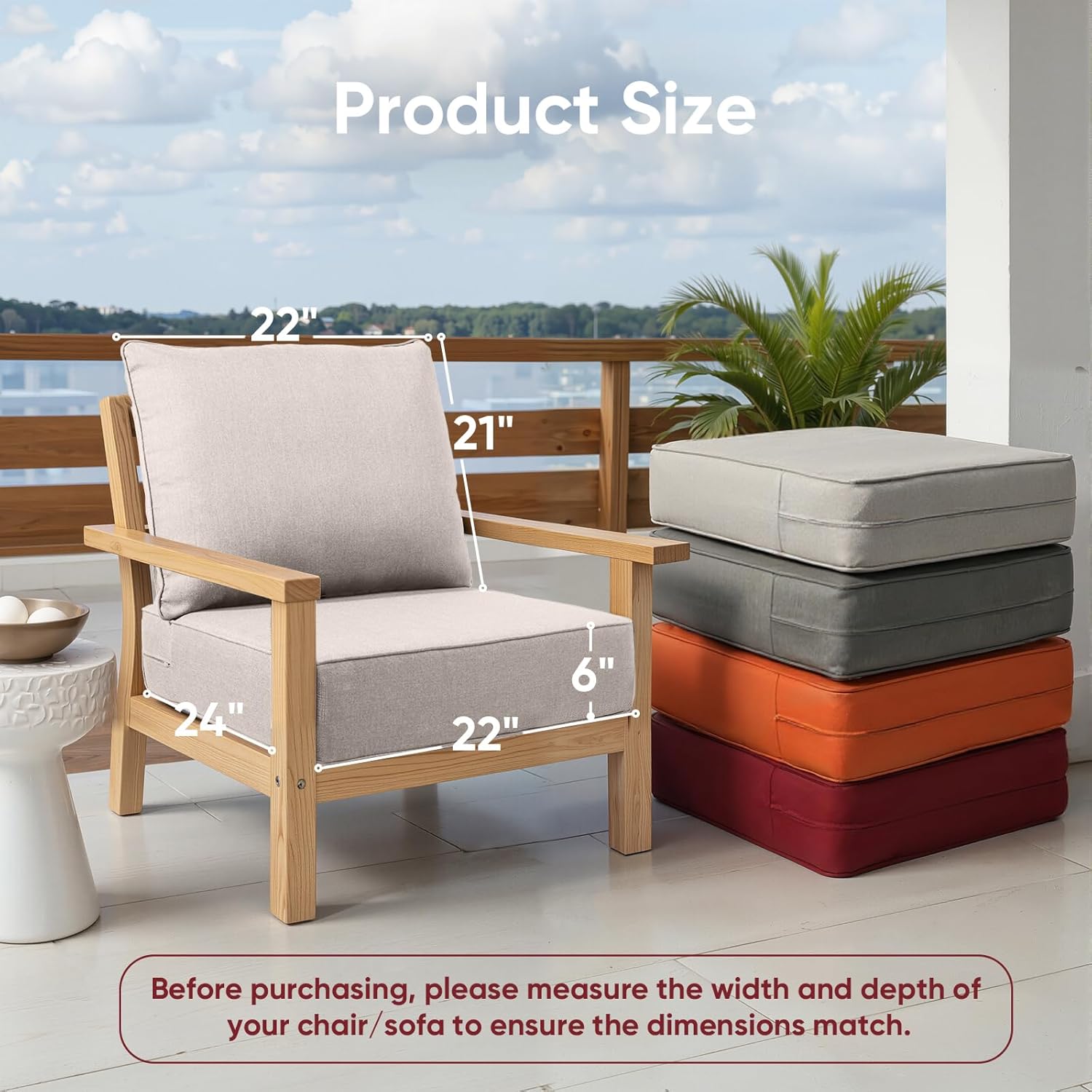 Outdoor Chair Cushions, 6 inch Thick Seat Cushion for Outdoor Furniture, Waterproof 22x24 Patio Furniture Cushions, Patio Couch Cushions Replacement, Include 2 Back & 2 Seat Cushion, Thick/Beige