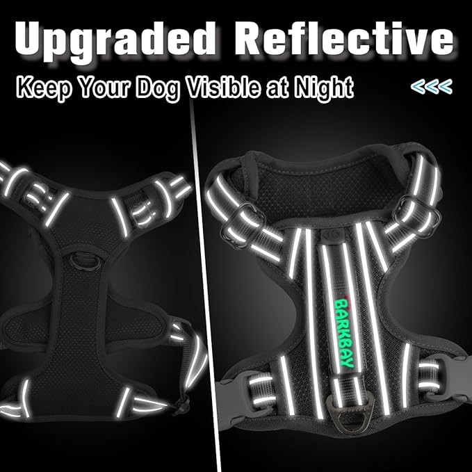 BARKBAY Dog Harness No Pull with ID Tag Pocket - Heavy Duty, Reflective, Easy Control for Large Dogs(Grey,XS)
