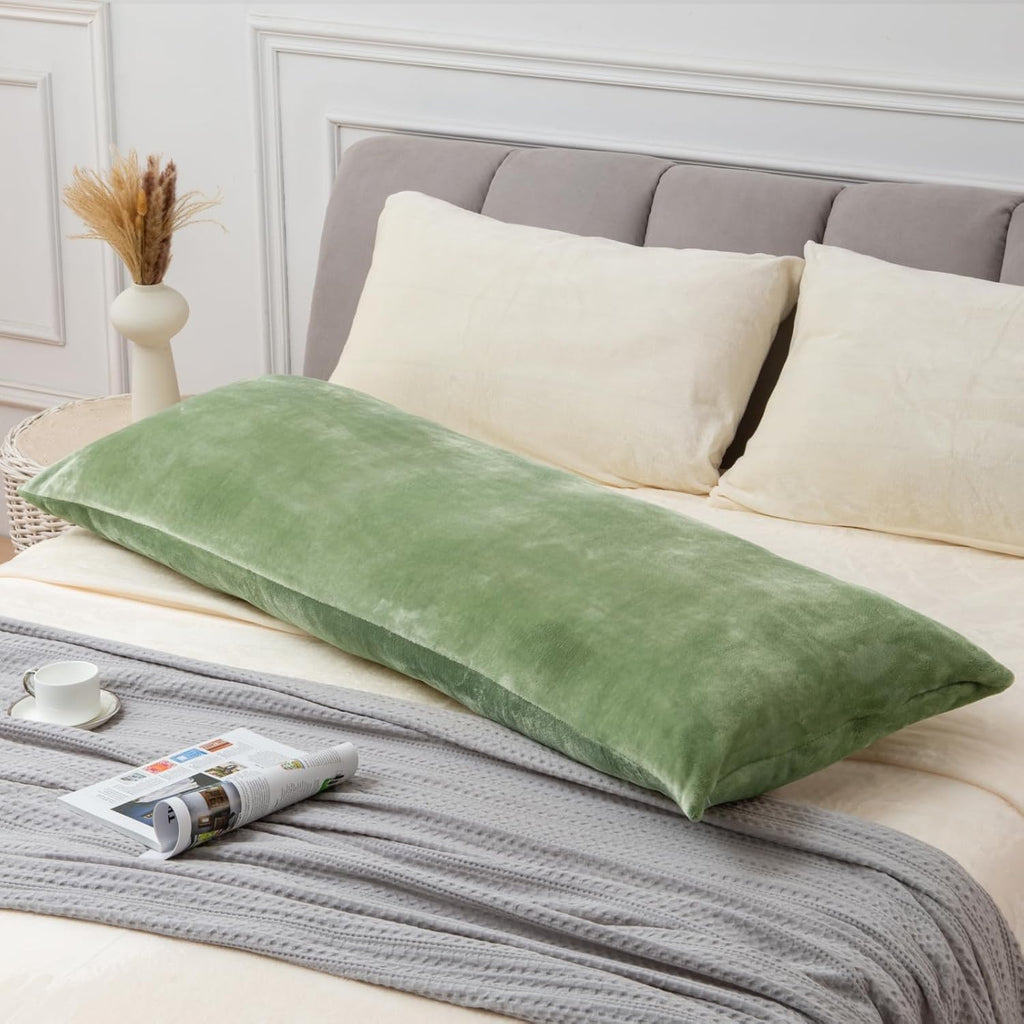 BEDELITE Body Pillow Cover with Zipper Closure, Super Soft and Cozy Fuzzy Fleece Body Pillow Case Cover 20 x 54 Inches, Sage Green