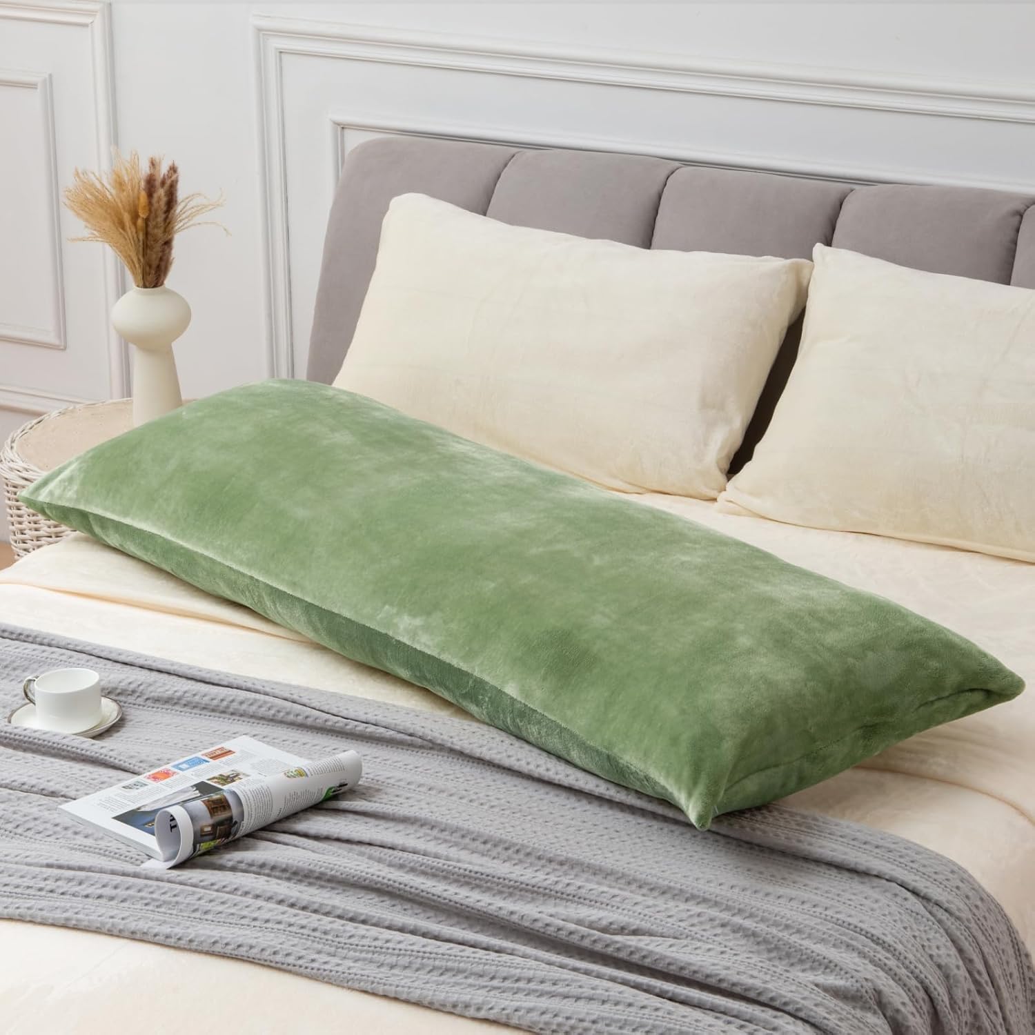 BEDELITE Body Pillow Cover with Zipper Closure, Super Soft and Cozy Fuzzy Fleece Body Pillow Case Cover 20 x 54 Inches, Sage Green