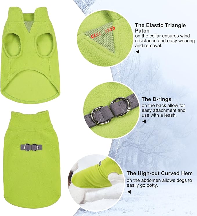 BEAUTYZOO Dog Fleece Vest Sweater Winter Jacket for Small and Medium Large Dogs with D-Ring Leash Cold Weather Coat Hoodie for XS S M Dogs Boy or Girls, Green S