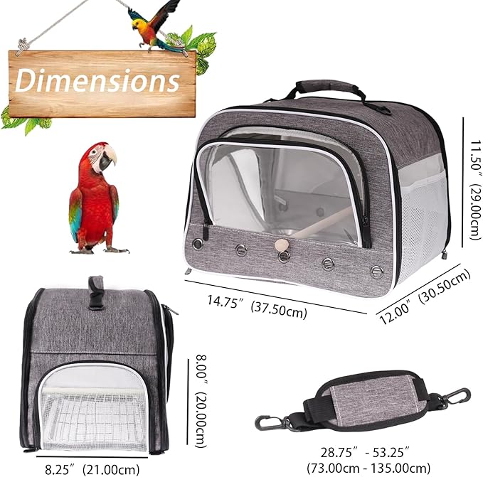 halinfer Bird Carry Carrier to Transport Large Size Parrot, Portable Bag with Metal Tray and Grid for Medium and Large Birds Like African Grey, Long Tail Cockatiel and Parrot