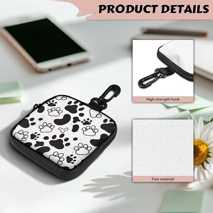 KEIAHUAN Paw Print Zipper Dog Treat Pouch for Pet Walking and Training with Clasp Portable Snack Reward Dog Food Dispenser for Traveling or Outdoor Use, Black Grey