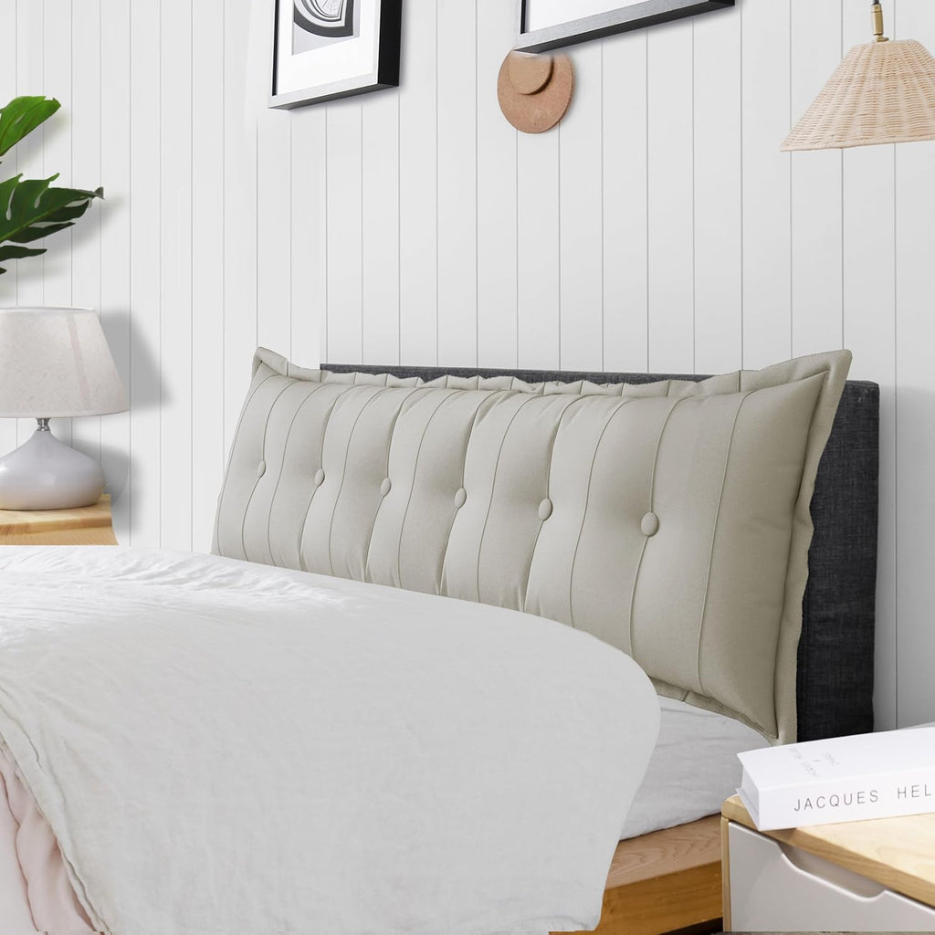 Large Bolster Reading Pillow Full Backrest Positioning Support Pillow Daybed Cushion Headboard Pillows for Bed Bunk Sofa with Removable Cover, White, 54x3x20 Inch