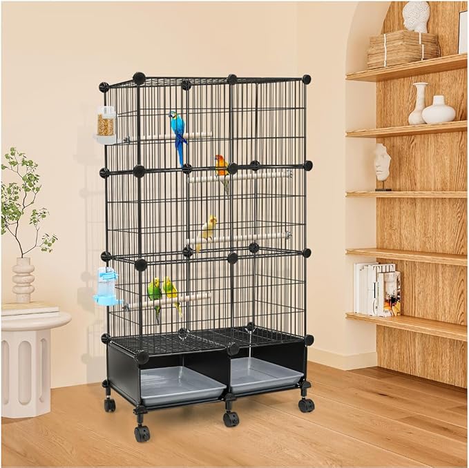 46-Inch Bird Cage, with Wooden Perches, Metal Parakeet Cage with Slide-Out Tray, Water Bottle & Feeder, Bird Cages for Parrot, Parakeets, Cockatiel, Lovebird, Pigeon and Small Mid-Sized Birds