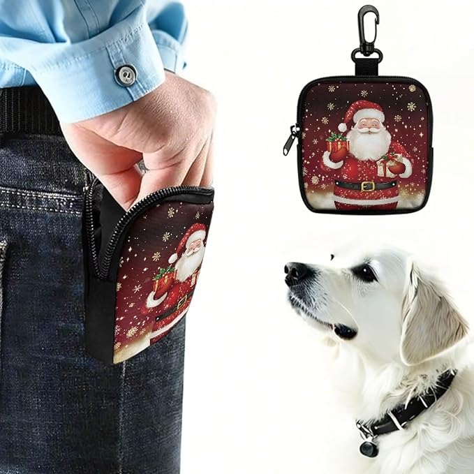KEIAHUAN Dog Treat Training Pouch Christmas Santa Claus Dog Poop Bag Holder Hands-Free Dogs Training Small Bag with Carabiner Small Coin Purse for Traveling Outdoor Use, Red