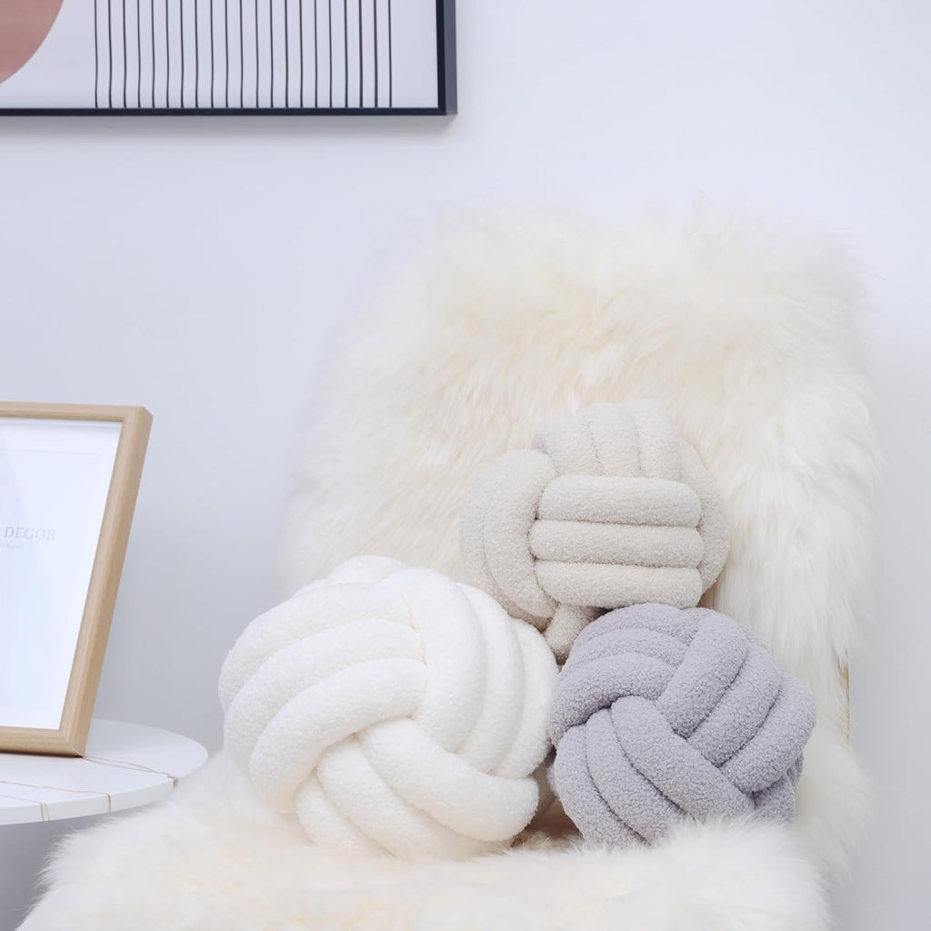 Petrella Knot Pillow Ball Round Throw Pillows Home Decor Cushion Decorative Aesthetic Throw Pillows，Lambswool Light Gray 11inch